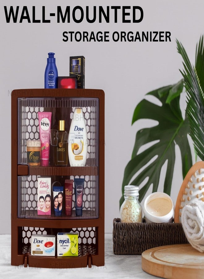 Nabhya Multi Purpose Plastic Corner Rack with Door Wall Mount Bathroom Corner Storage Shelf for Kitchen, Living Room, Bathroom (Brown) - Image 2